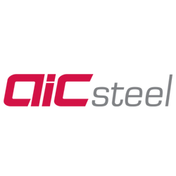 aic-steel-corporate-logo Red and gray logo for "AIC steel" in a clean, italicized sans-serif typeface.