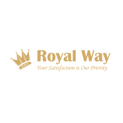 royal-way-crown-logo Gold logo for "Royal Way" featuring a crown icon and the slogan "Your Satisfaction is Our Priority."