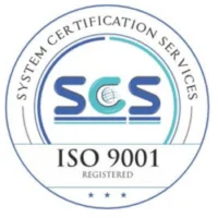 scs-iso-9001-certification-seal Logo for System Certification Services (SCS) showing ISO 9001 Registered certification, relevant for a UAE-based equipment supplier.
